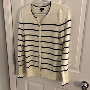 Talbots Cream and Black Striped Cardigan